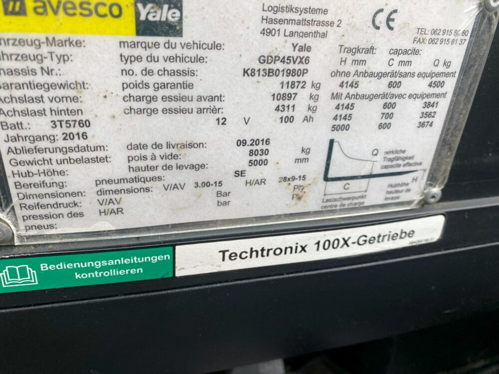 Yale GDP45 VX6 heftruck triplo + SS + FP