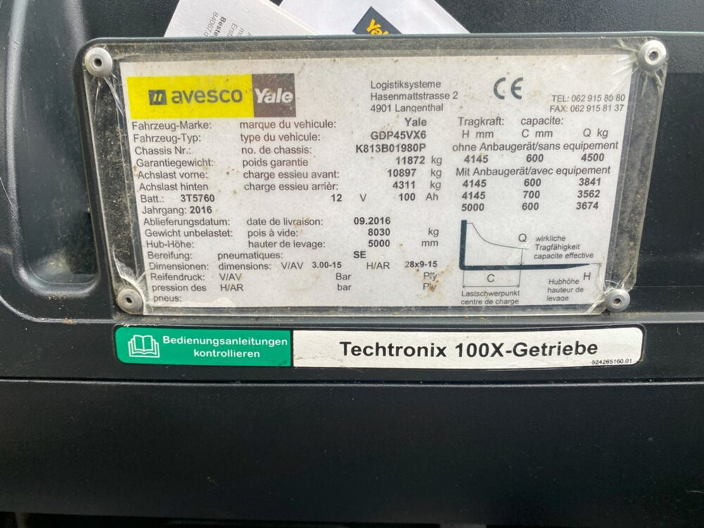 Yale GDP45 VX6 heftruck triplo + SS + FP