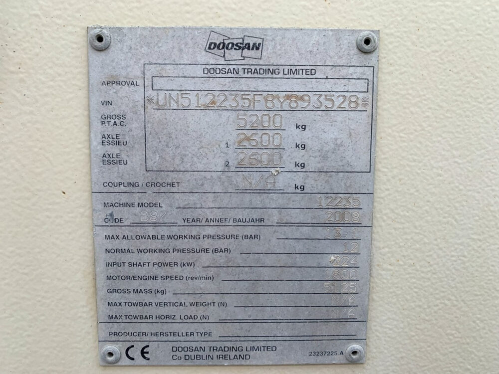 Doosan 12/235 mobiele compressor